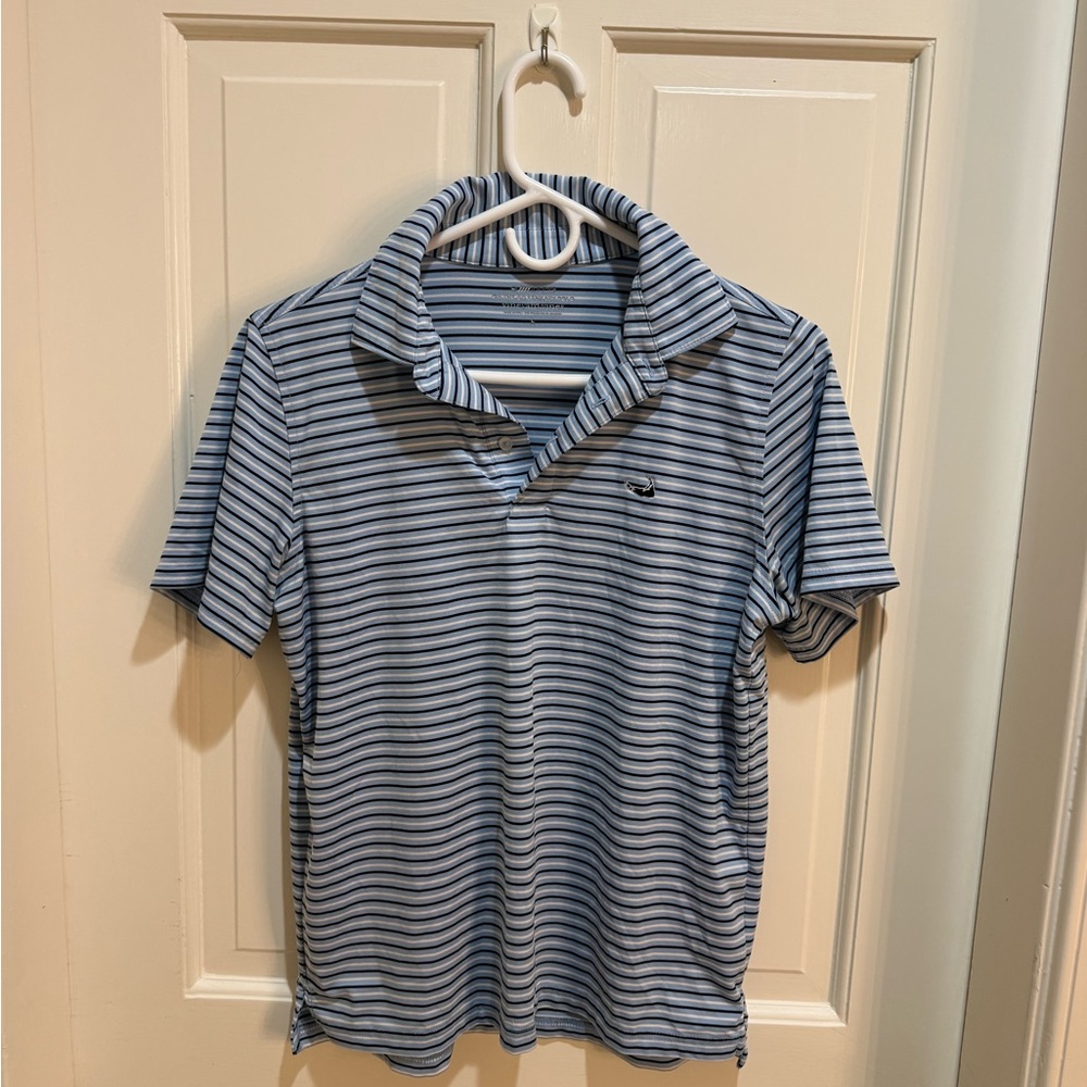 Vineyard Vines Light Blue Polo with Navy and White Stripes